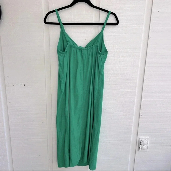 Cottagecore Green Classy Linen Blend Tie Knot Bust Strappy Midi Sun Dress / Med - Picture 2 of 5